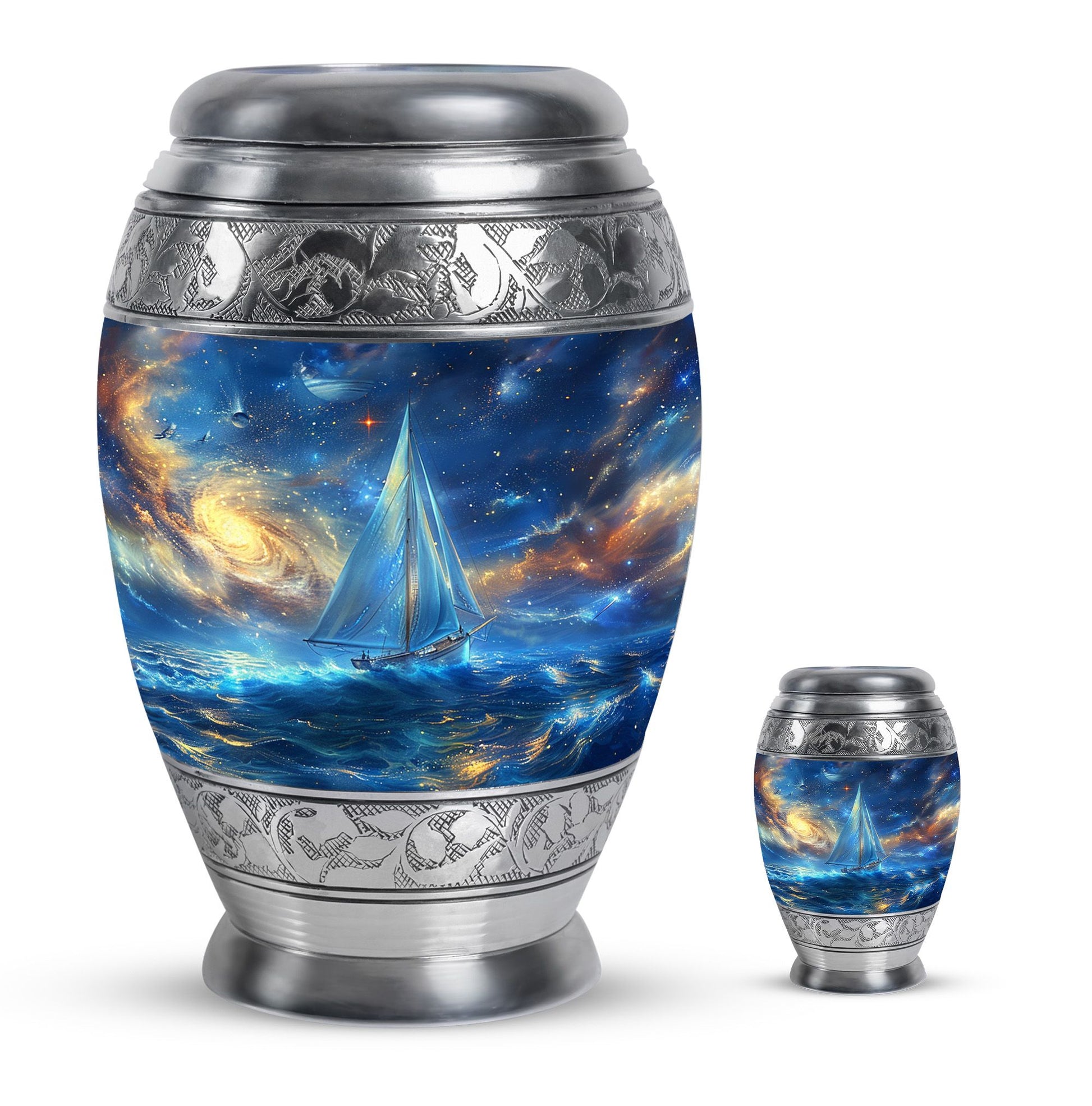 Sail Boat Theme Large Urn With 1 Keepsake Urn