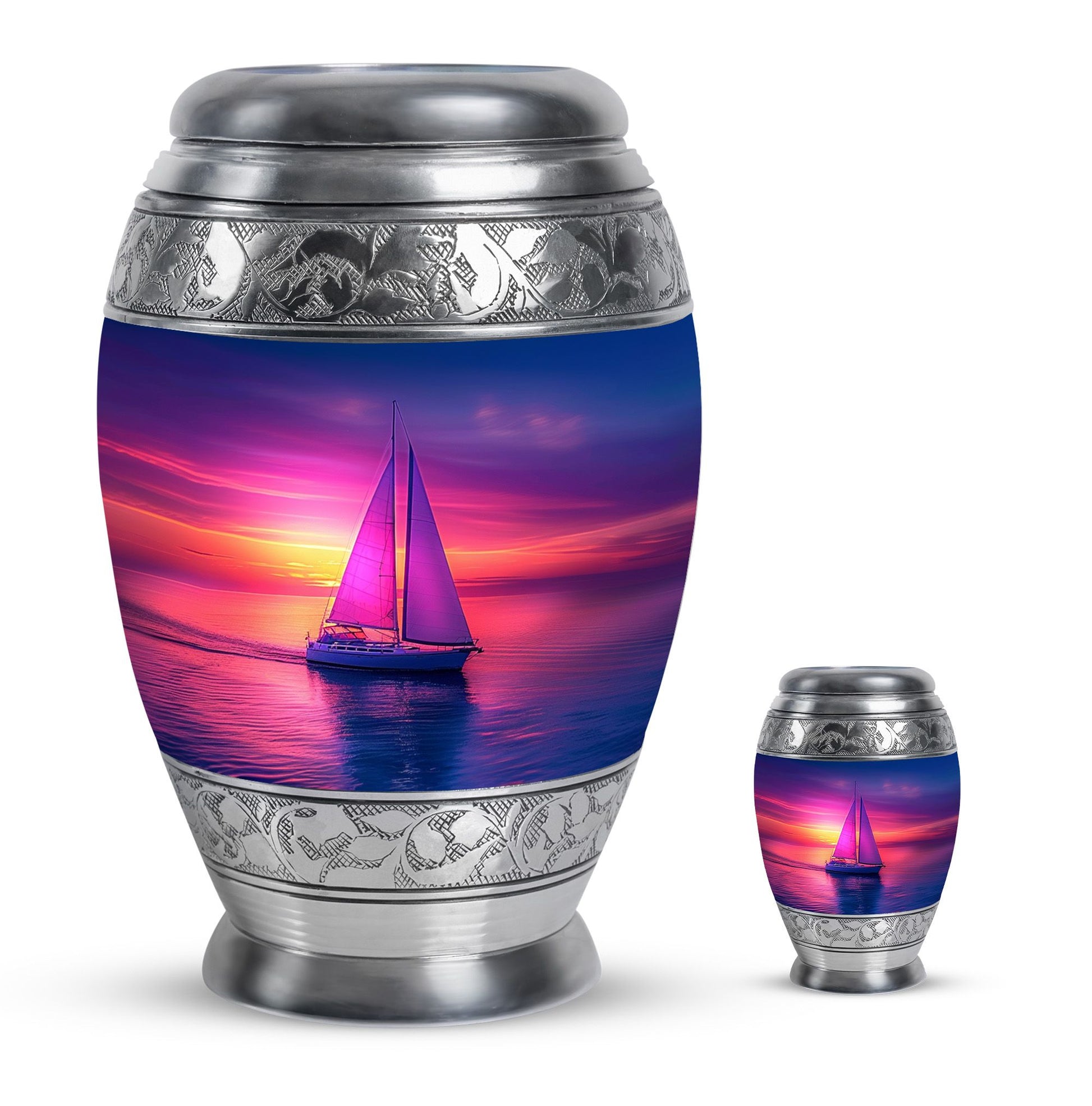 Sail Boat Theme Large Urn With 1 Keepsake Urn