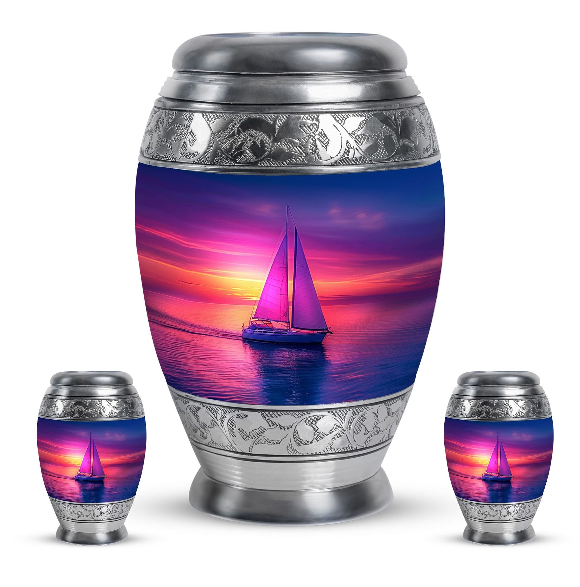 Sail Boat Theme Large Urn With 2 Keepsake Urn