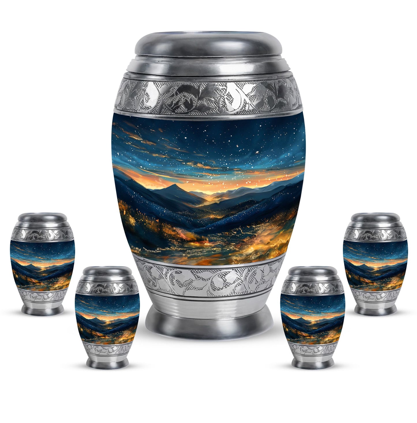 Starry Night Theme Large Urn With 4 Keepsake Urn
