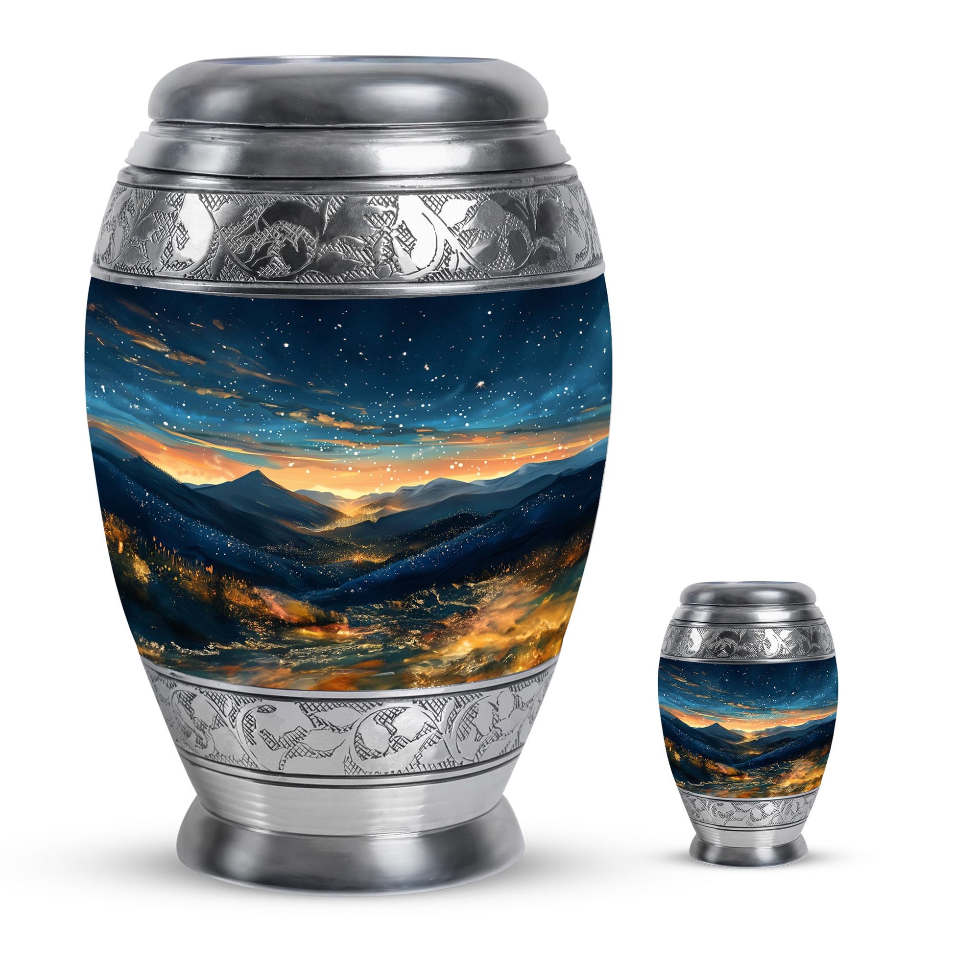 Starry Night Theme Large Urn With 1 Keepsake Urn