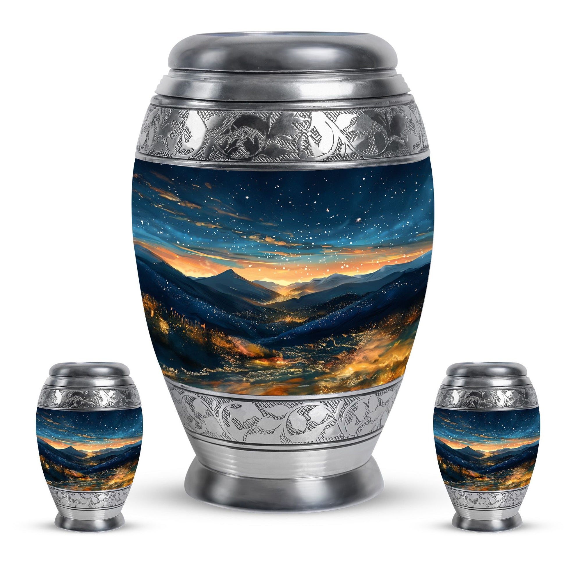 Starry Night Theme Large Urn With 2 Keepsake Urn