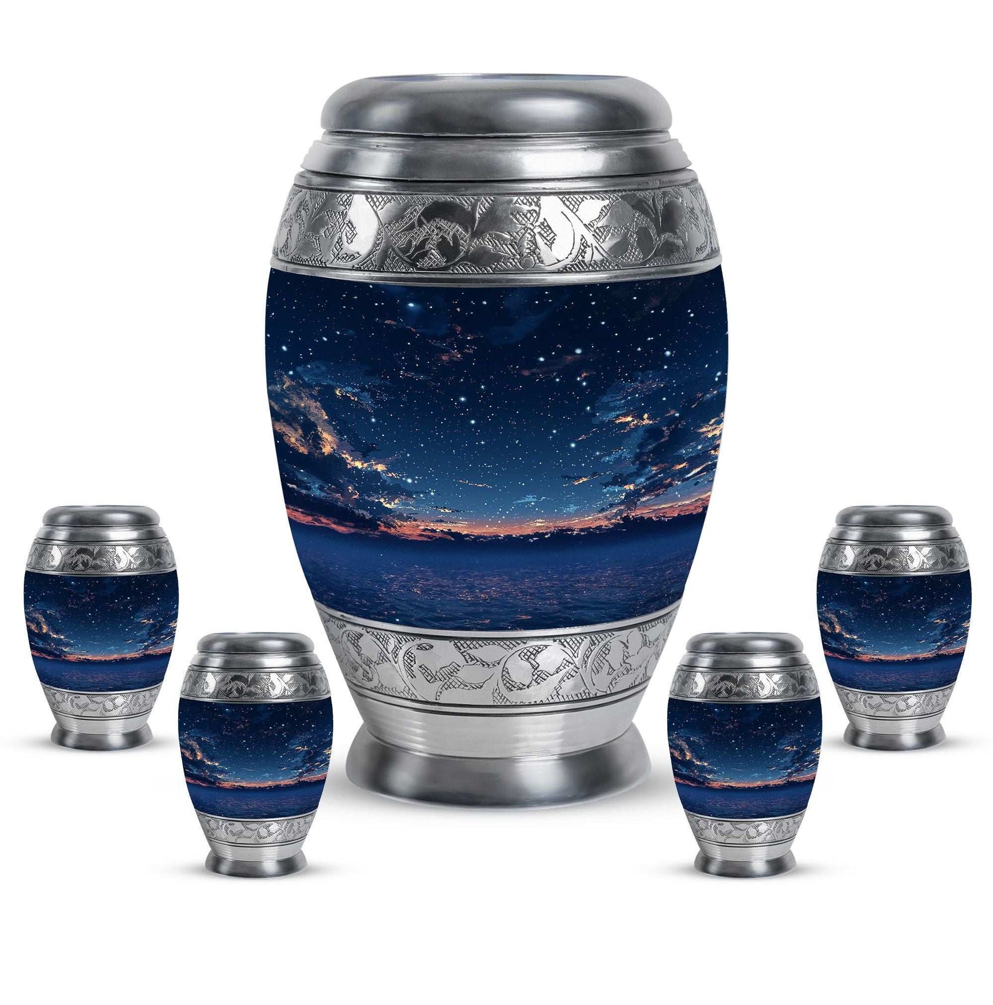 Starry Night Theme Large Urn With 4 Keepsake Urn