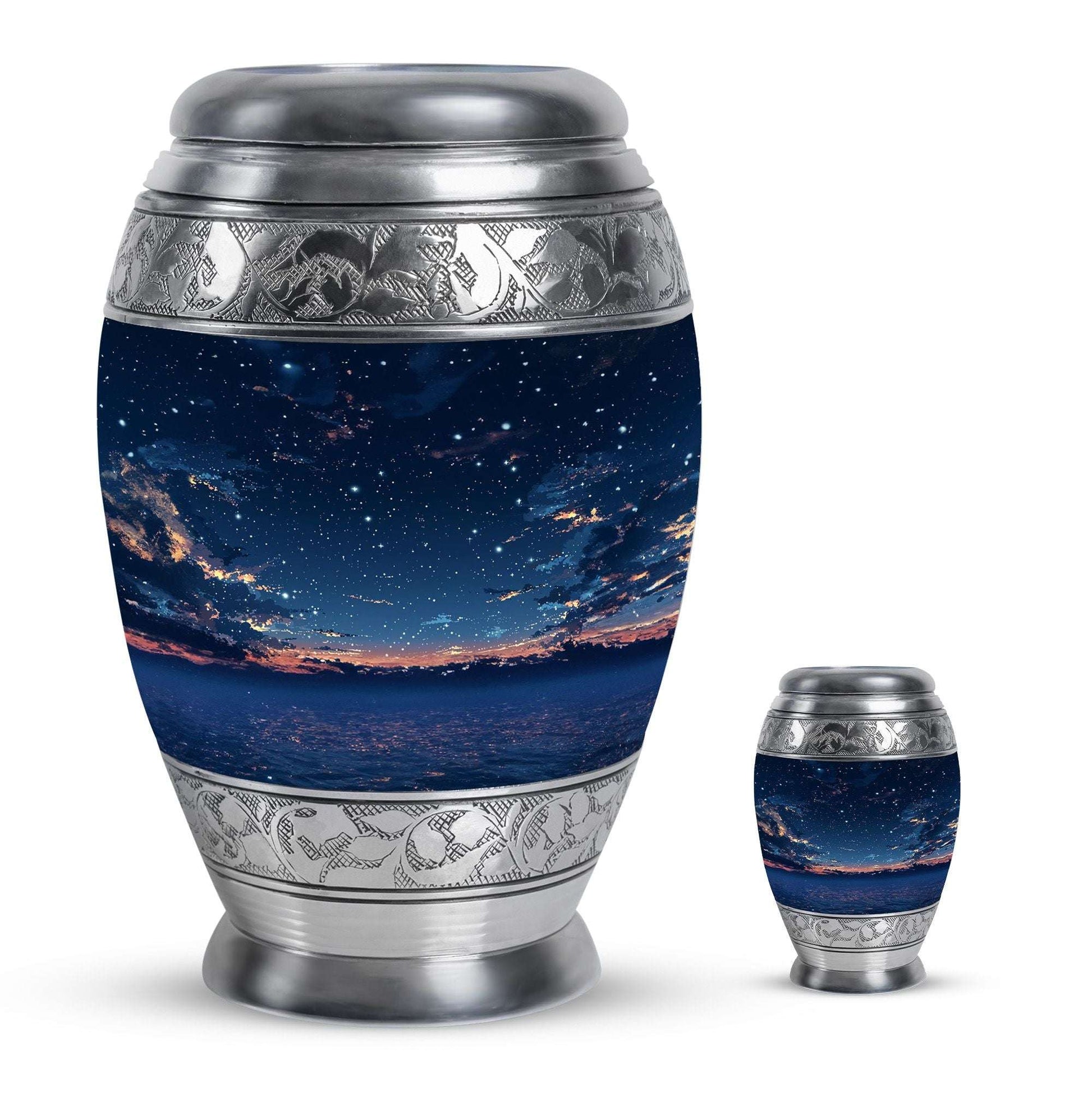 Starry Night Theme Large Urn With 1 Keepsake Urn