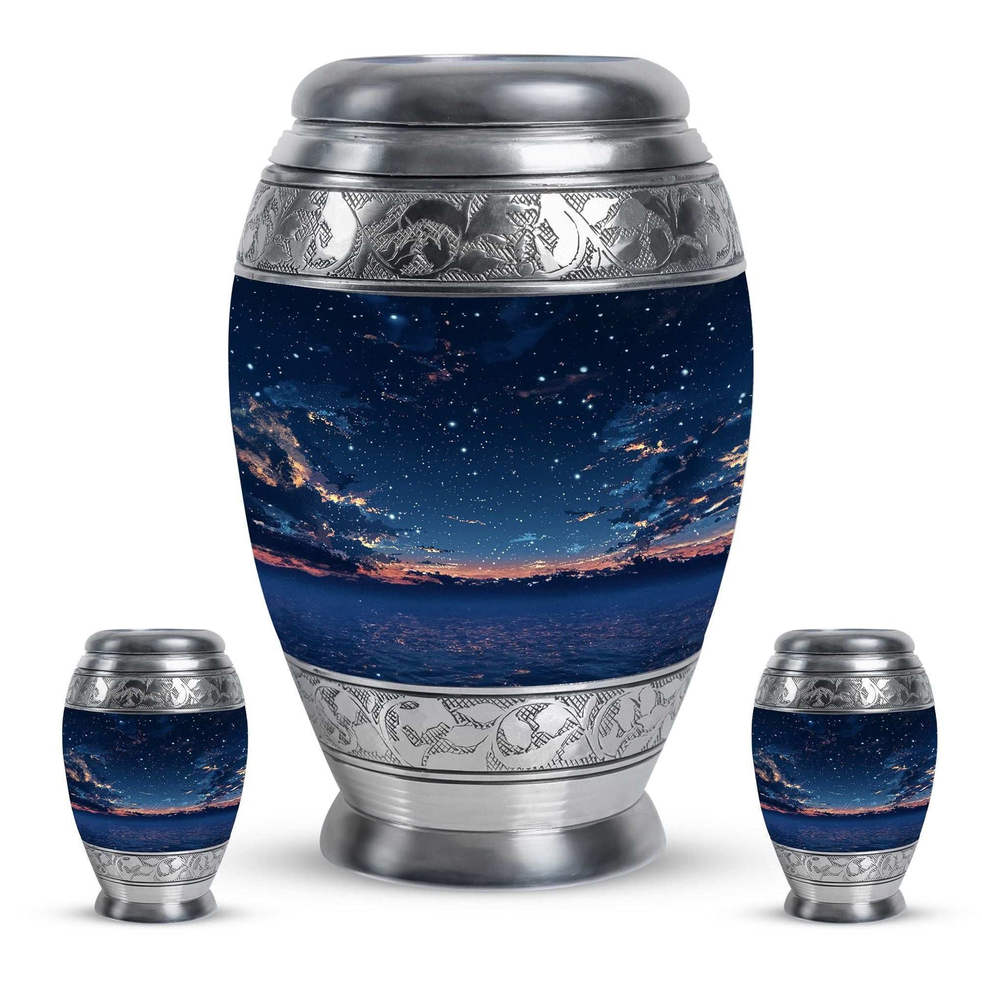 Starry Night Theme Large Urn With 2 Keepsake Urn