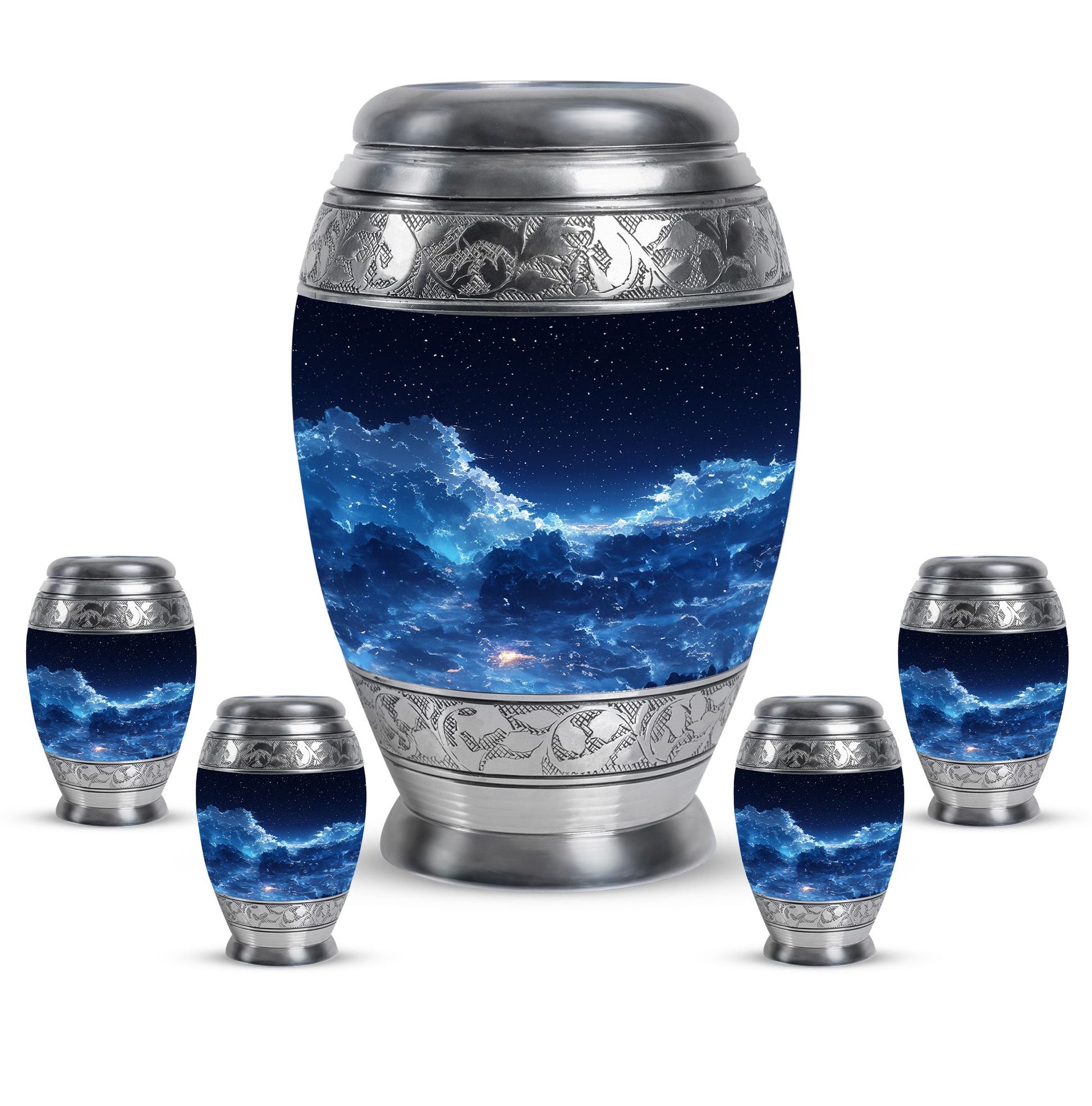 Starry Night Theme Large Urn With 4 Keepsake Urn