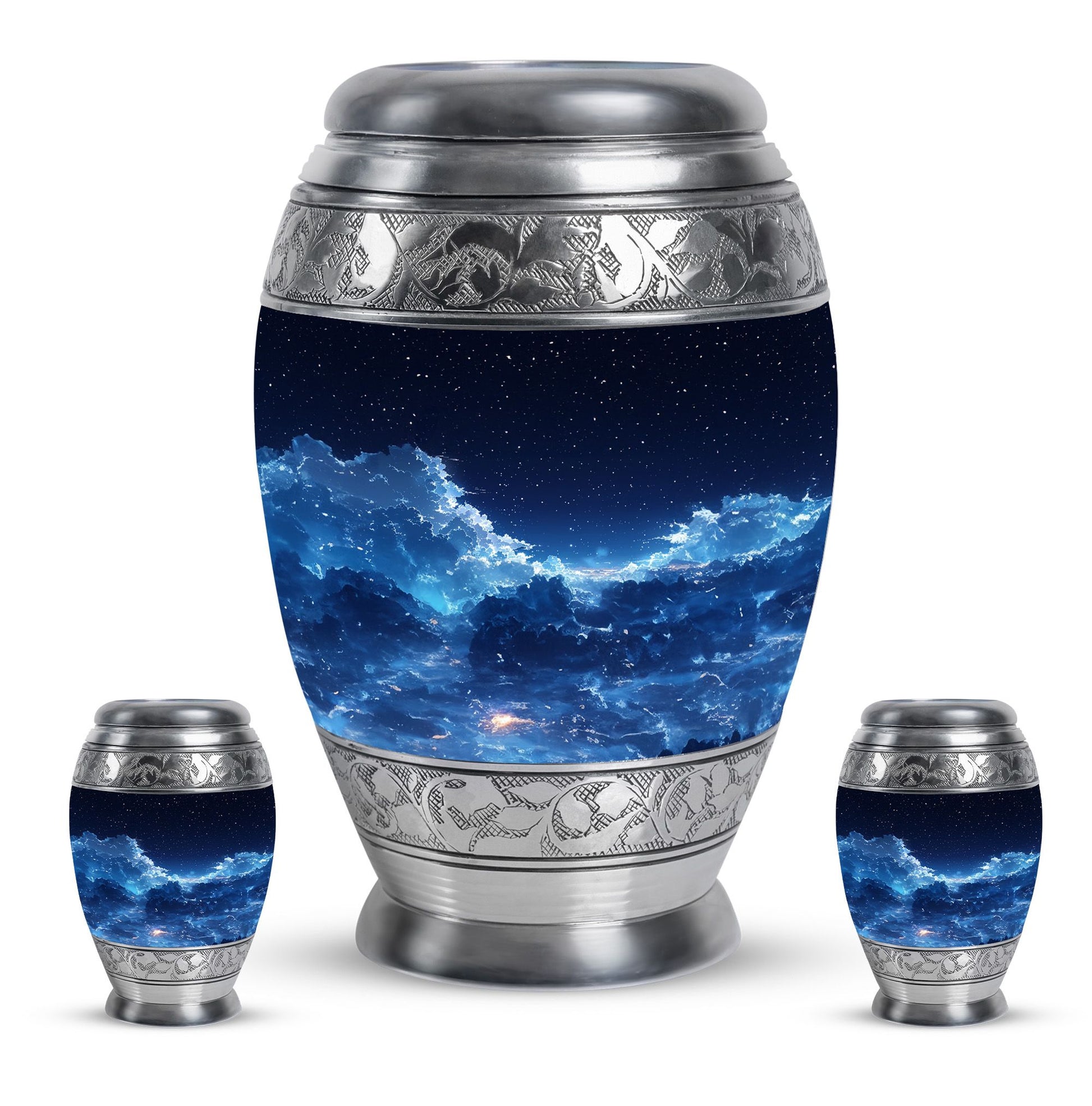 Starry Night Theme Large Urn With 2 Keepsake Urn