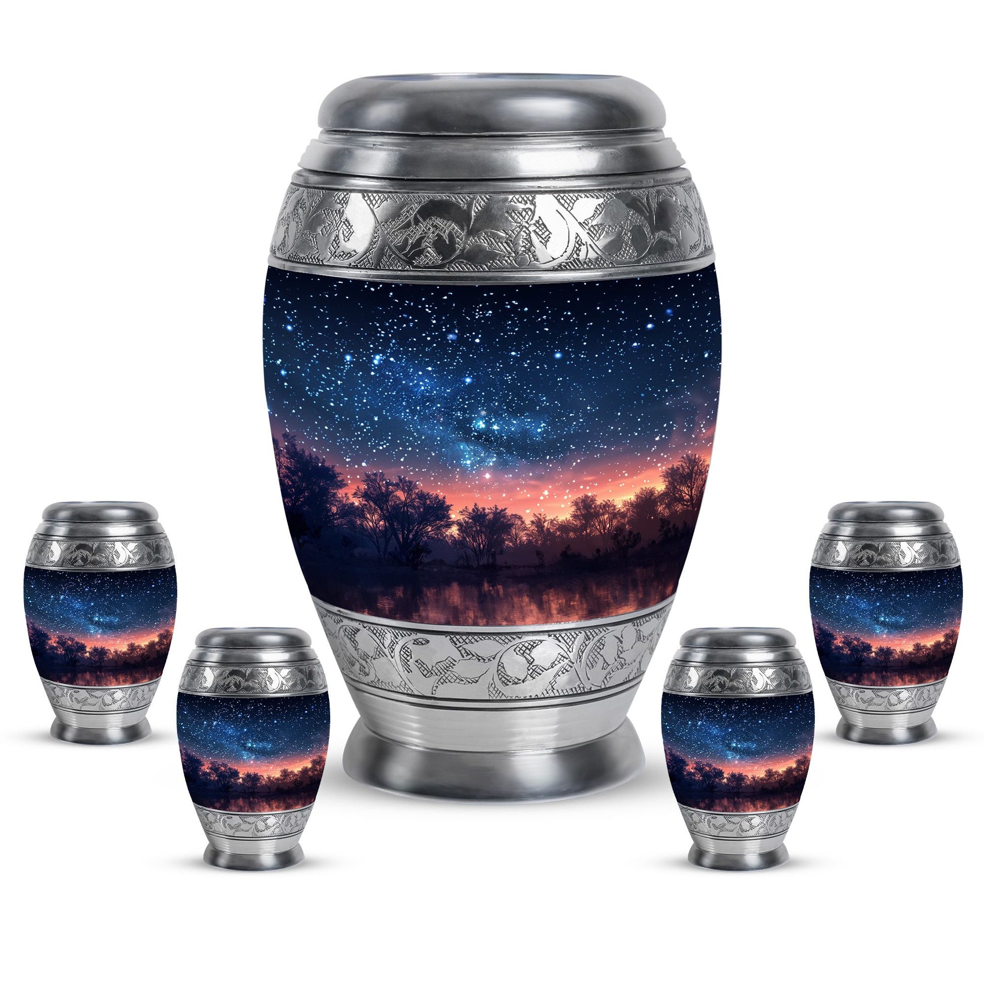 Starry Night Theme Large Urn With 4 Keepsake Urn