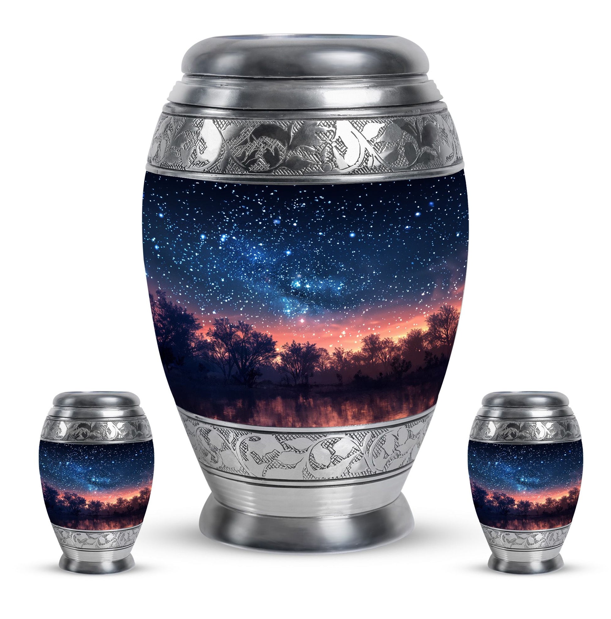 Starry Night Theme Large Urn With 2 Keepsake Urn