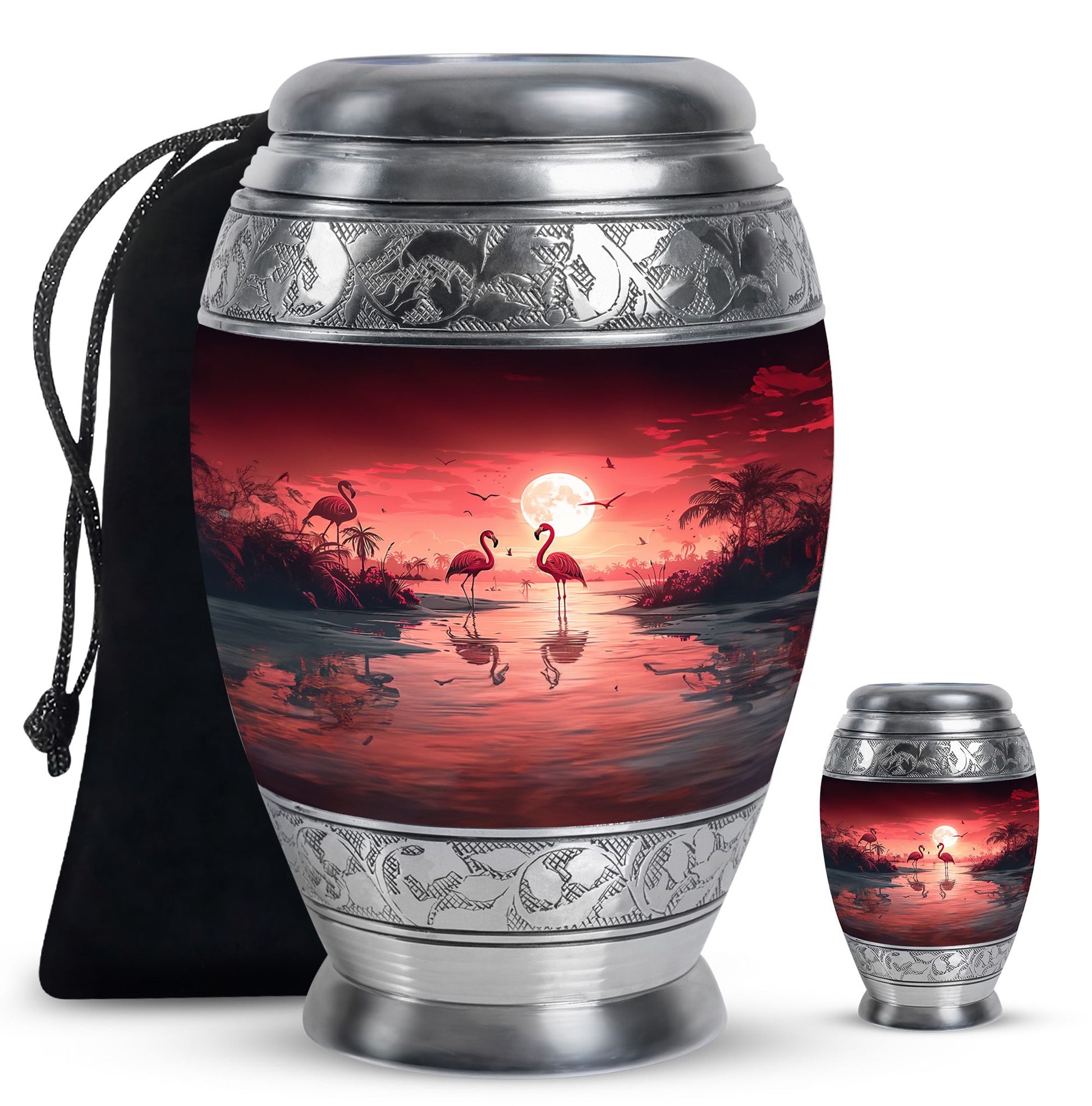Flamingo Theme Large Urn With 1 Keepsake Urn