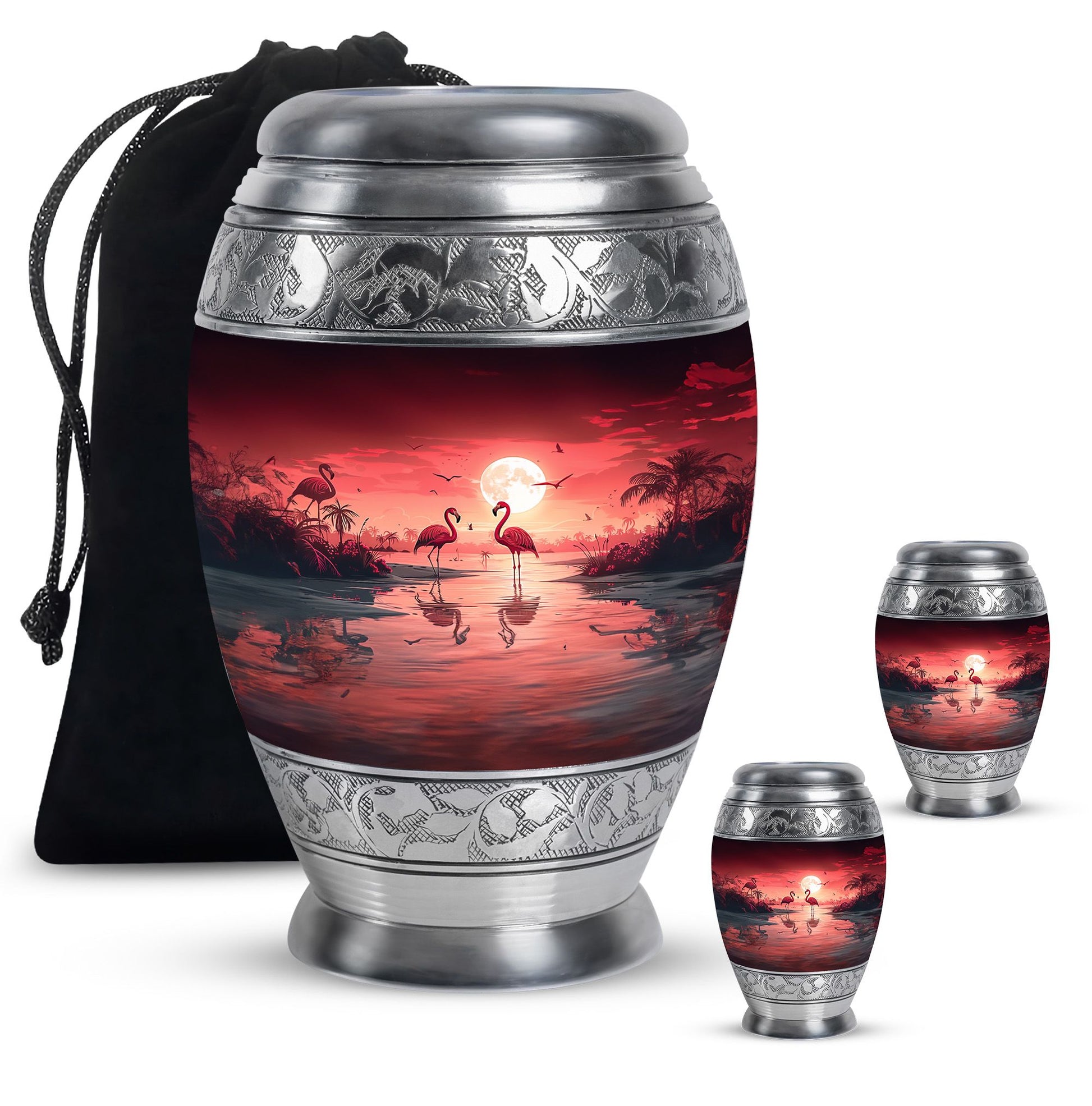 Flamingo Theme Large Urn With 2 Keepsake Urn