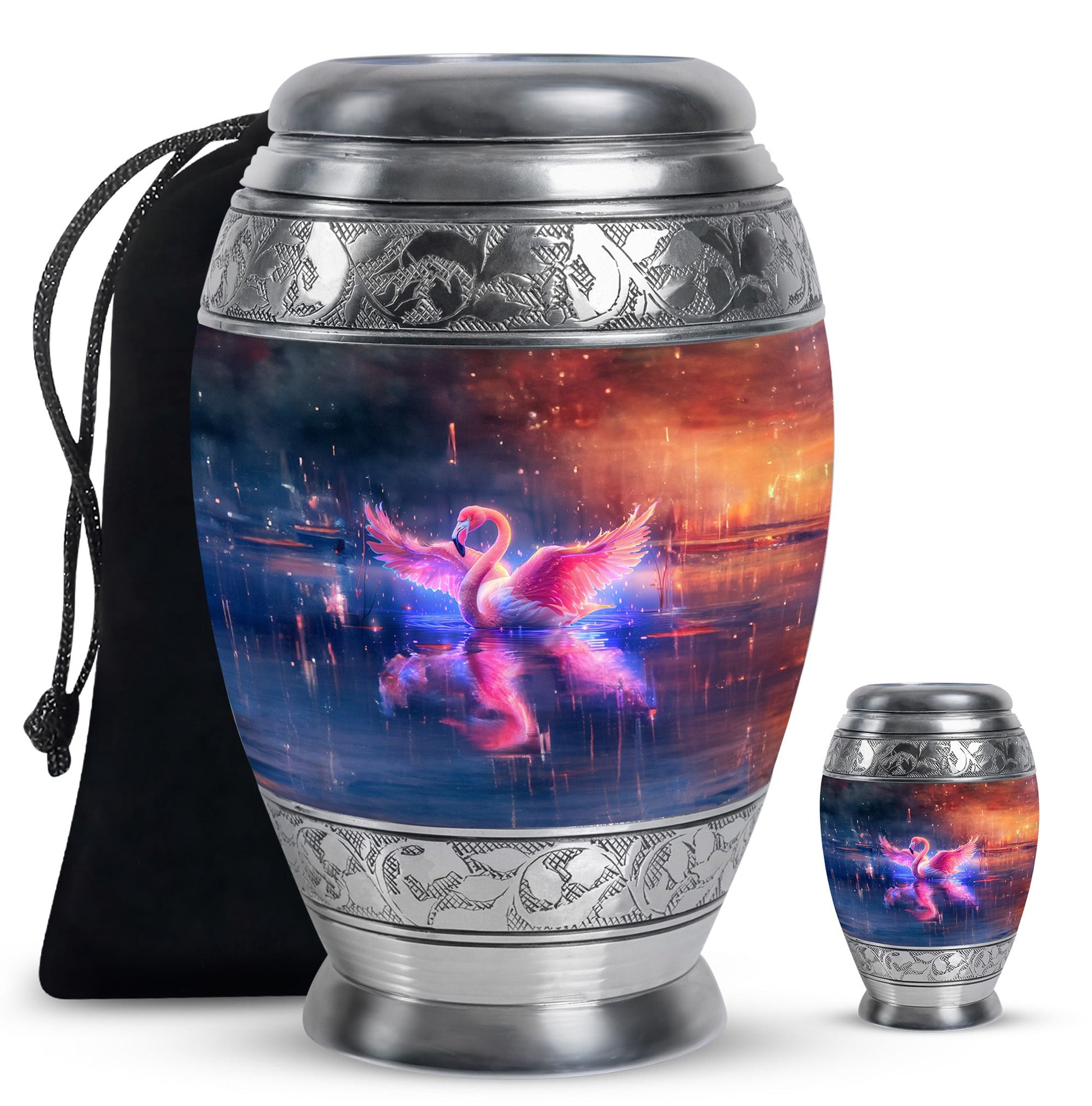 Flamingo Theme Large Urn With 1 Keepsake Urn