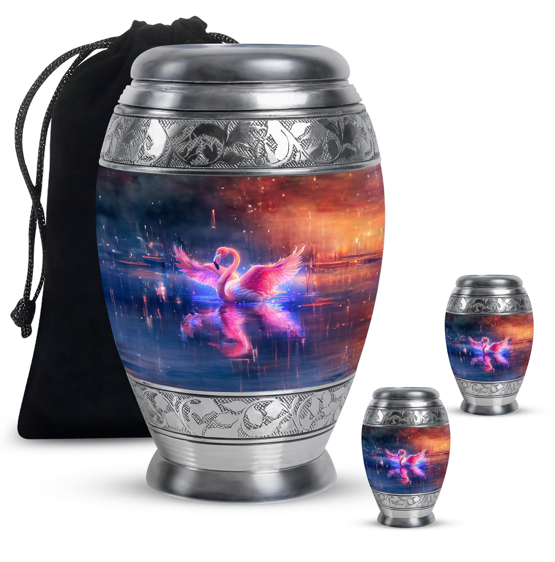 Flamingo Theme Large Urn With 2 Keepsake Urn