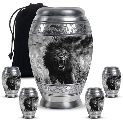Lion Theme Large Urn With 4 Keepsake Urn