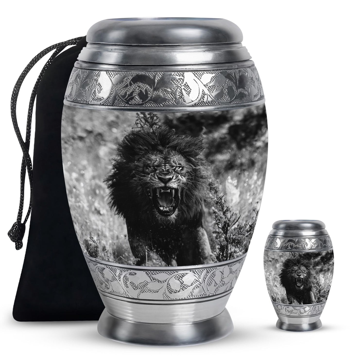 Lion Theme Large Urn With 1 Keepsake Urn