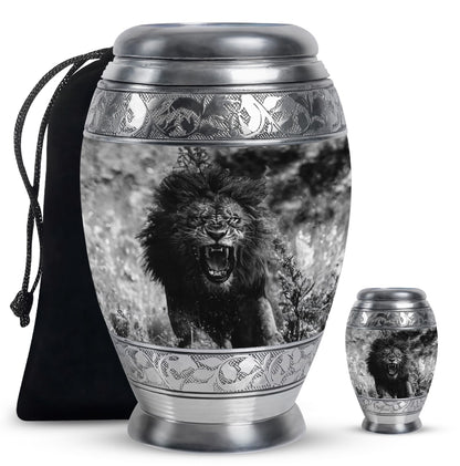 Lion Theme Large Urn With 1 Keepsake Urn