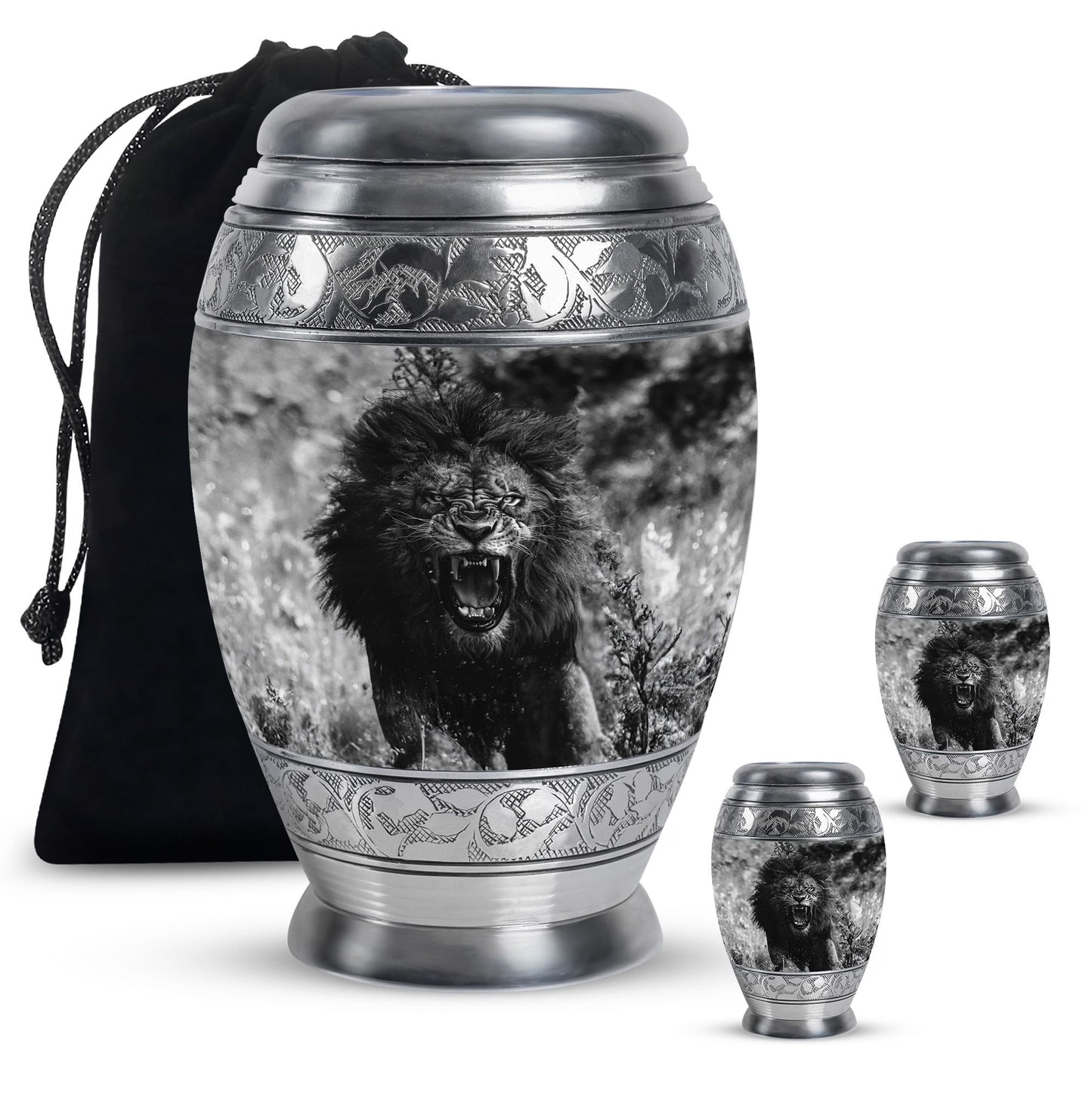 Lion Theme Large Urn With 2 Keepsake Urn