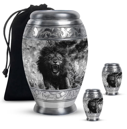 Lion Theme Large Urn With 2 Keepsake Urn
