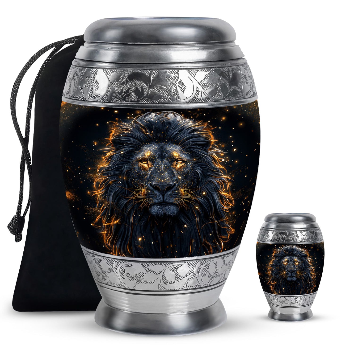 Lion Theme Large Urn With 1 Keepsake Urn