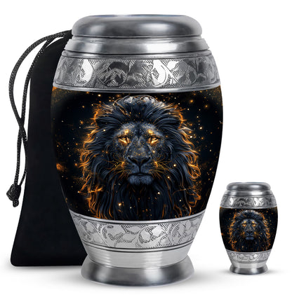 Lion Theme Large Urn With 1 Keepsake Urn