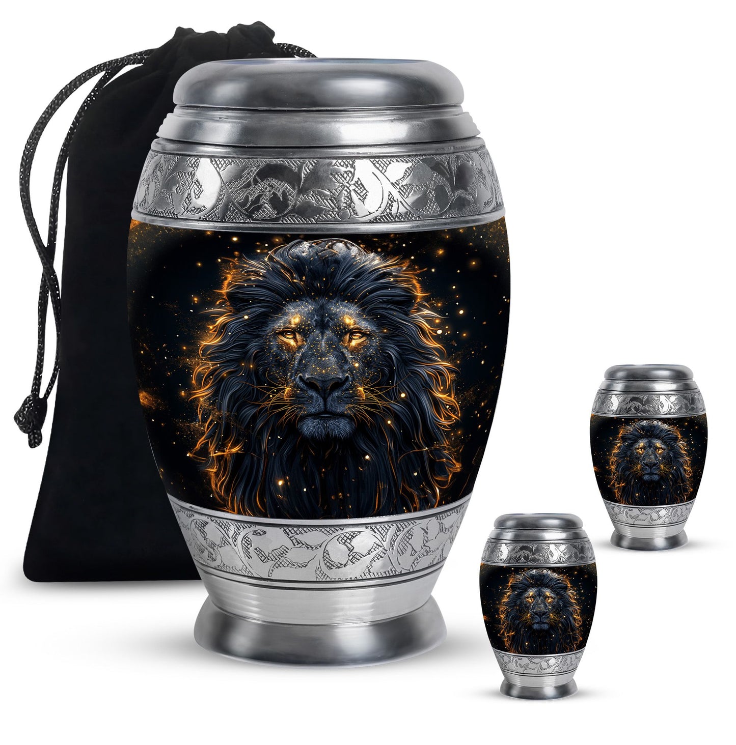 Lion Theme Large Urn With 2 Keepsake Urn