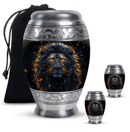 Lion Theme Large Urn With 2 Keepsake Urn