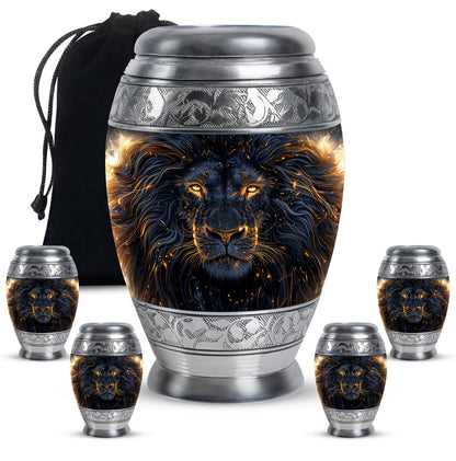 Lion Theme Large Urn With 4 Keepsake Urn