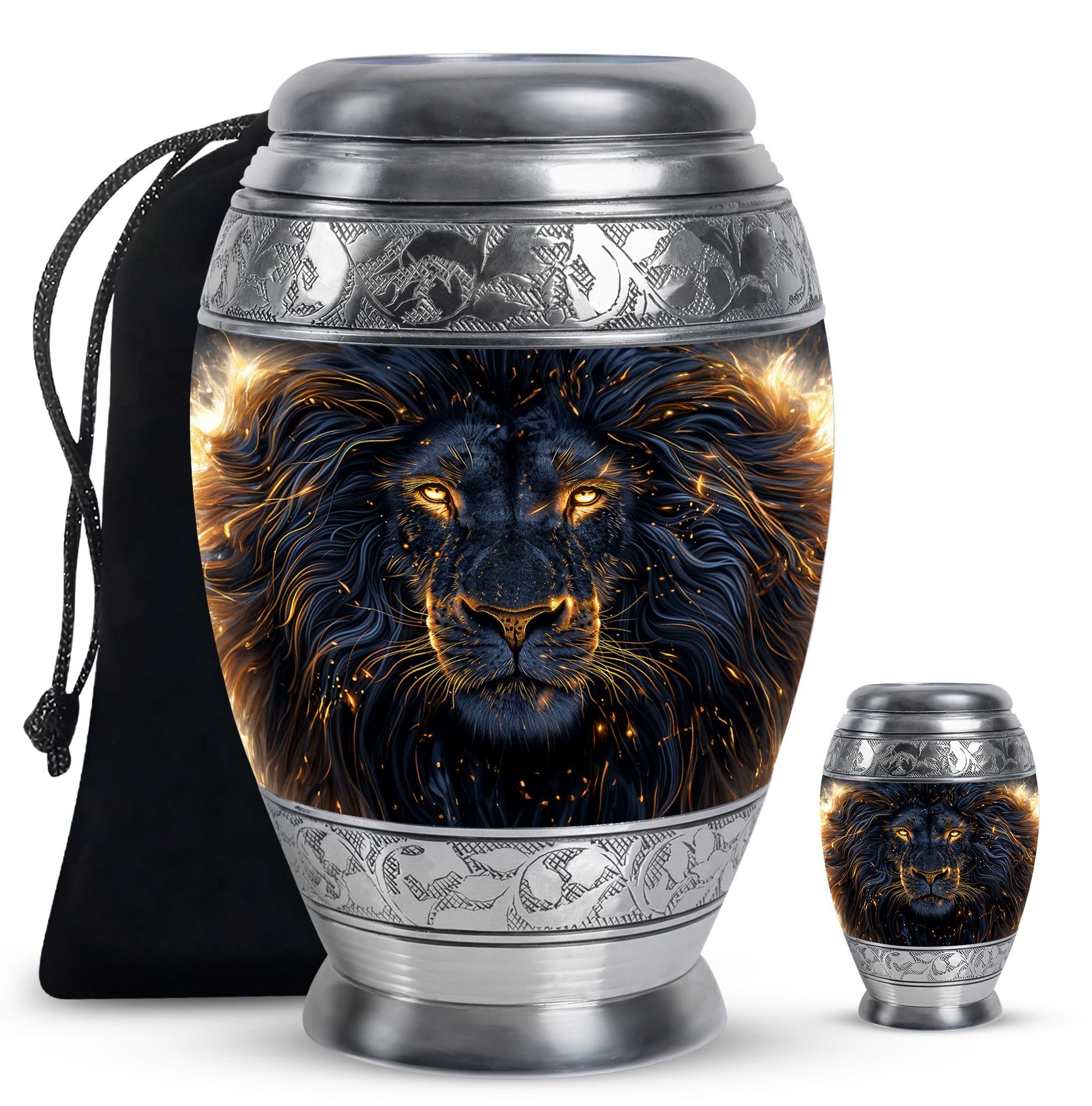 Lion Theme Large Urn With 1 Keepsake Urn