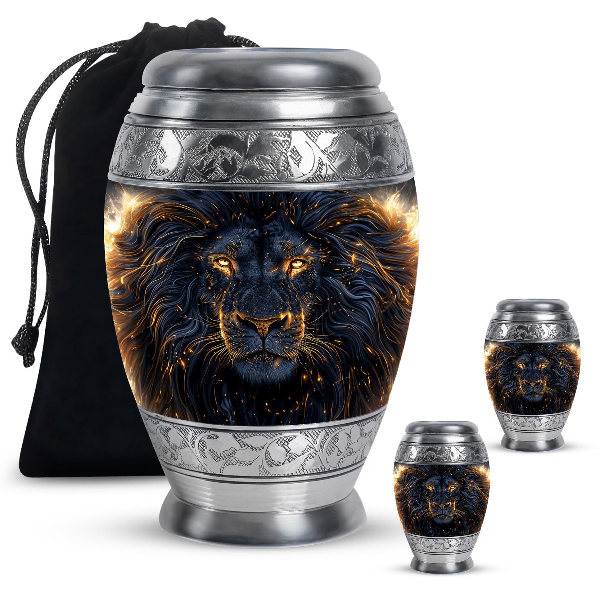 Lion Theme Large Urn With 2 Keepsake Urn