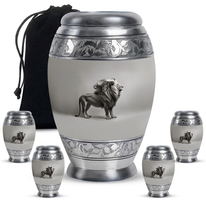 Lion Theme Large Urn With 4 Keepsake Urn