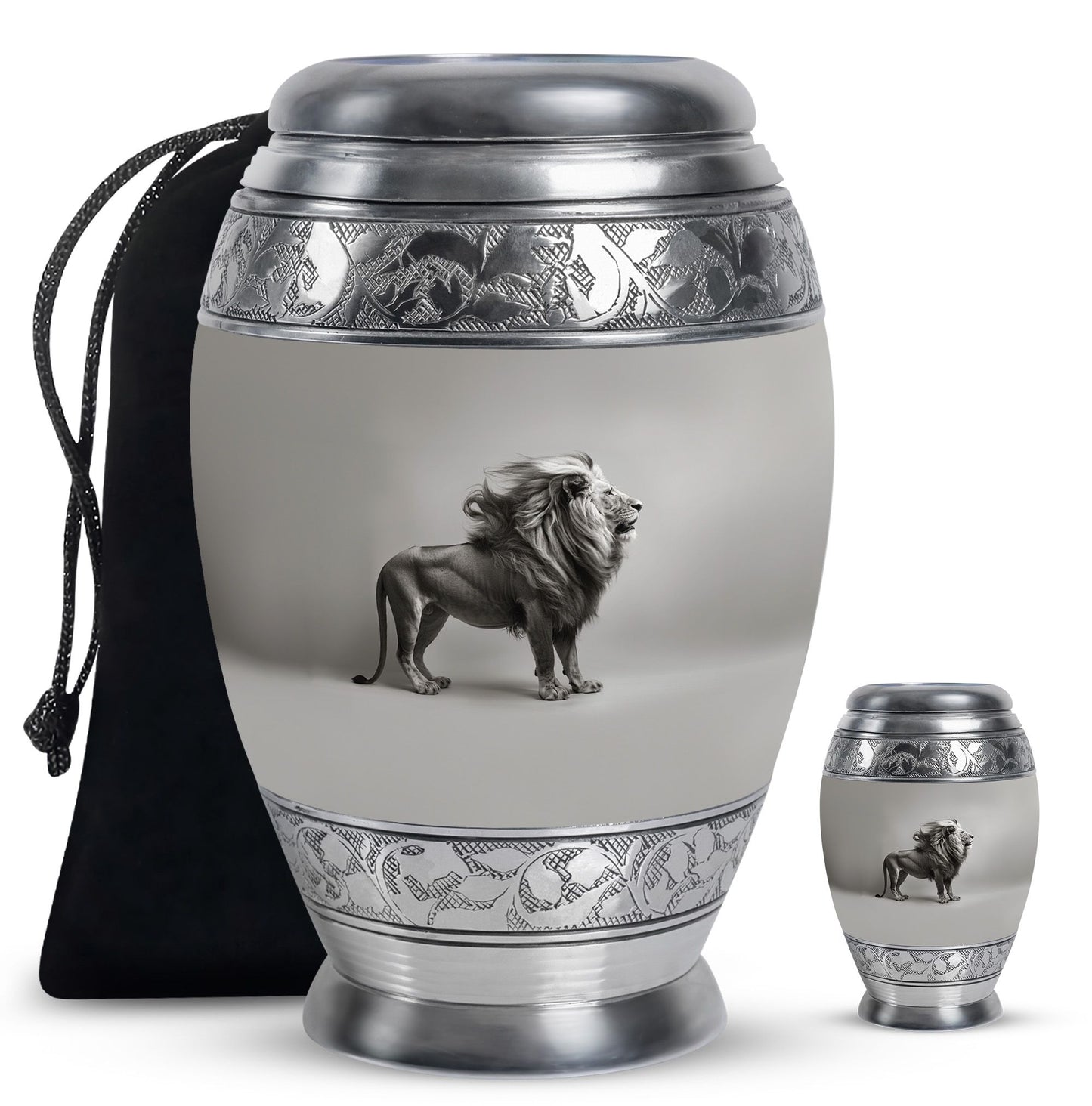 Lion Theme Large Urn With 1 Keepsake Urn