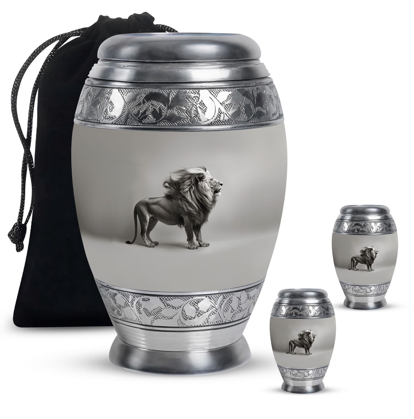 Lion Theme Large Urn With 2 Keepsake Urn