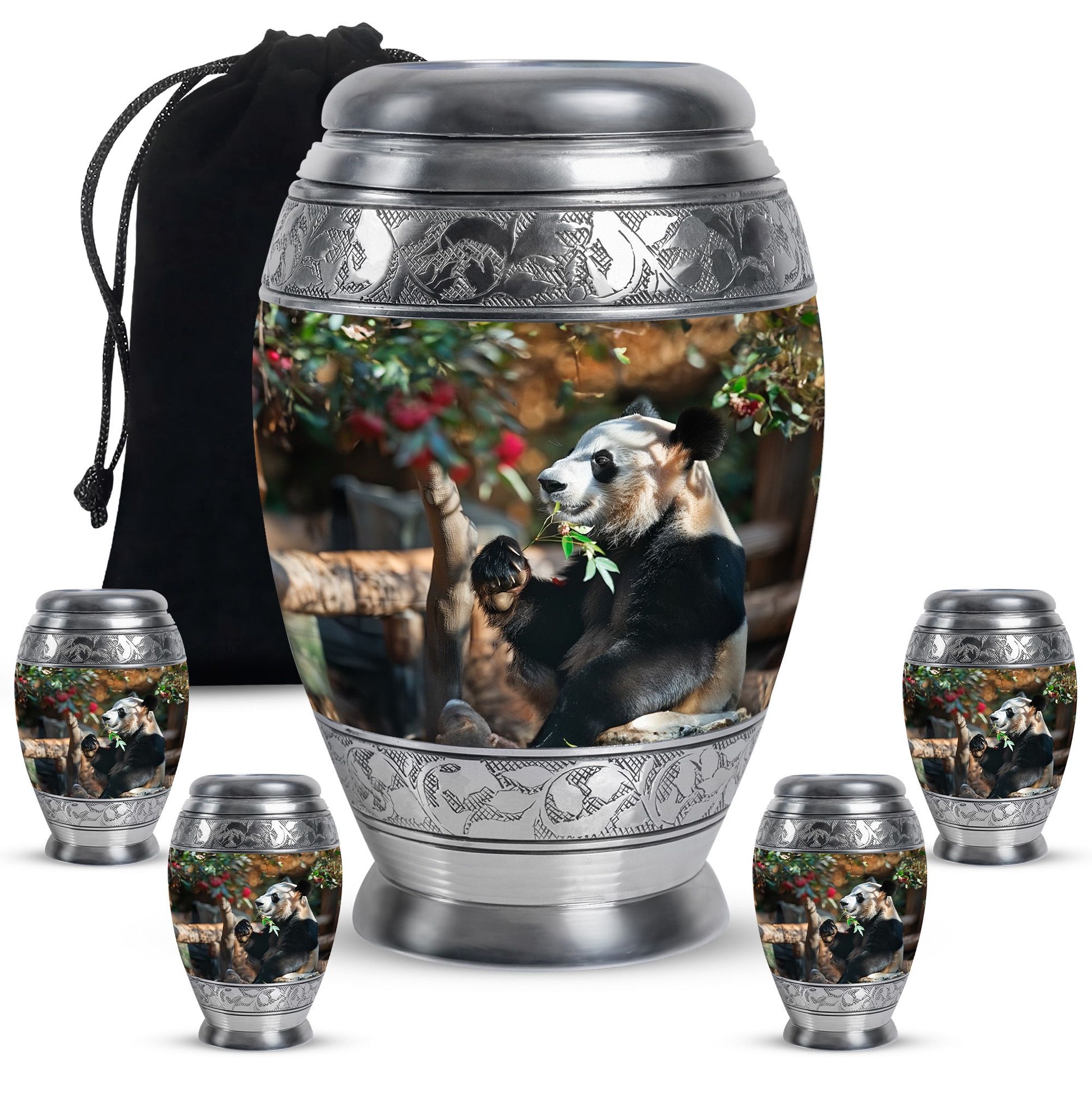 Panda Theme Large Urn With 4 Keepsake Urn