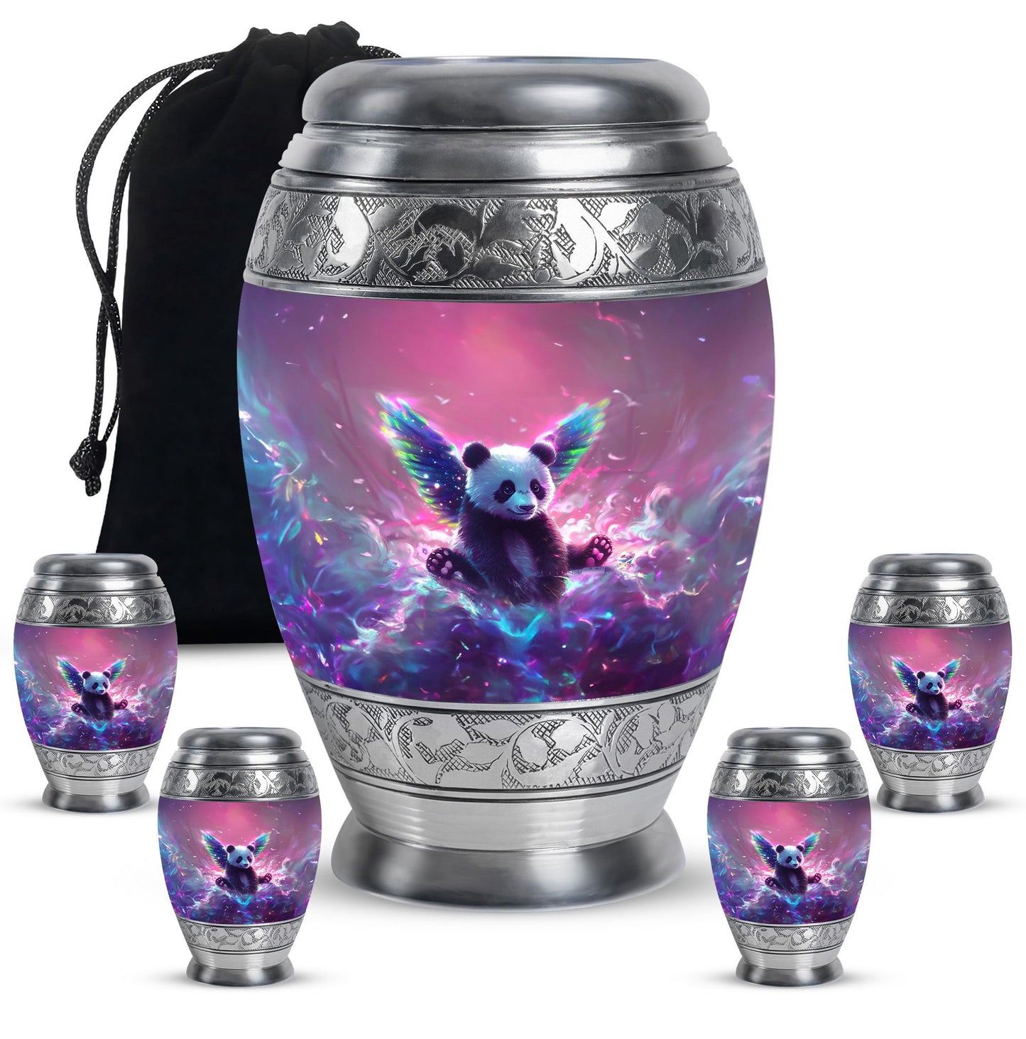 Panda Theme Large Urn With 4 Keepsake Urn