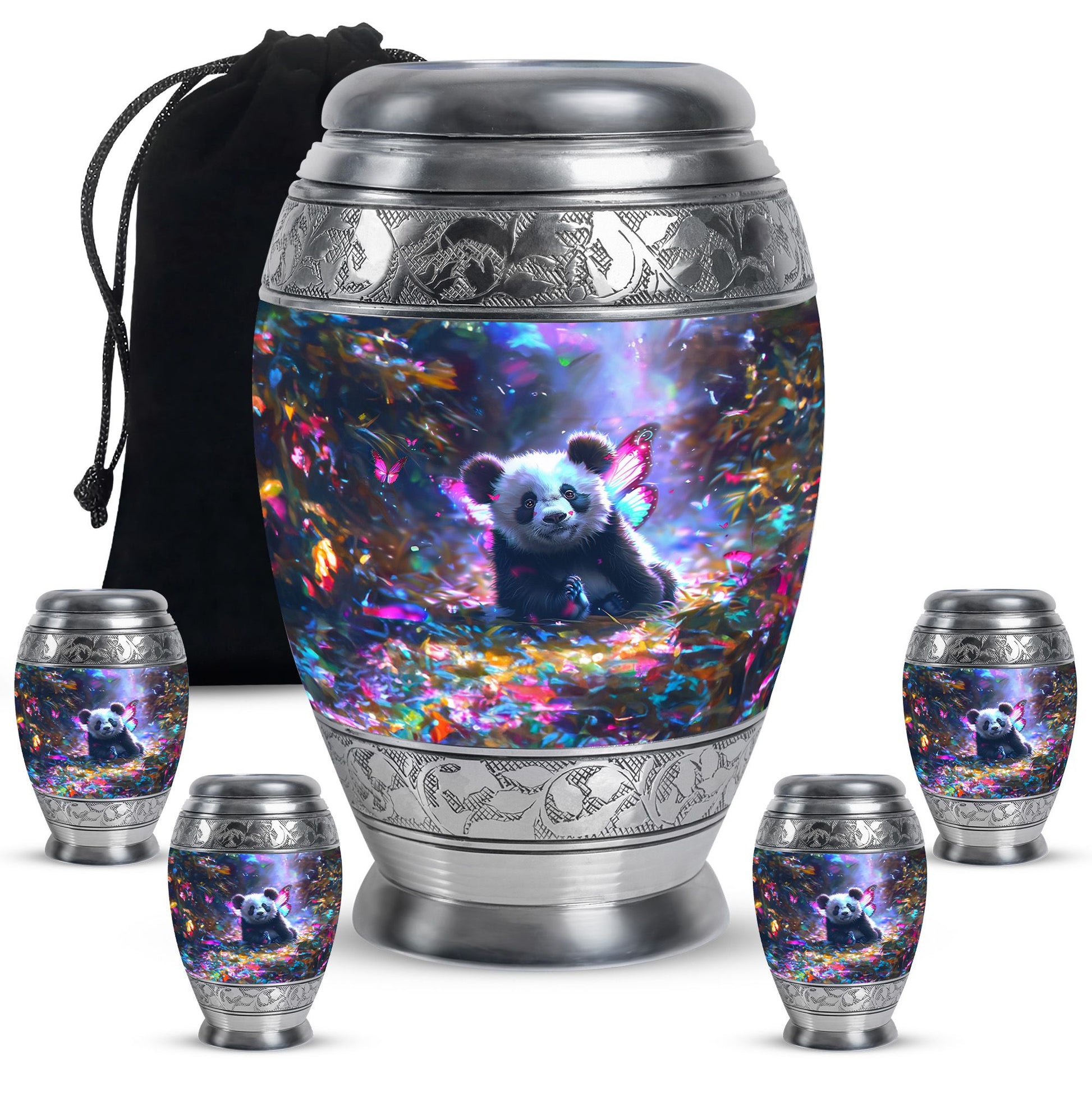 Panda Theme Large Urn With 4 Keepsake Urn