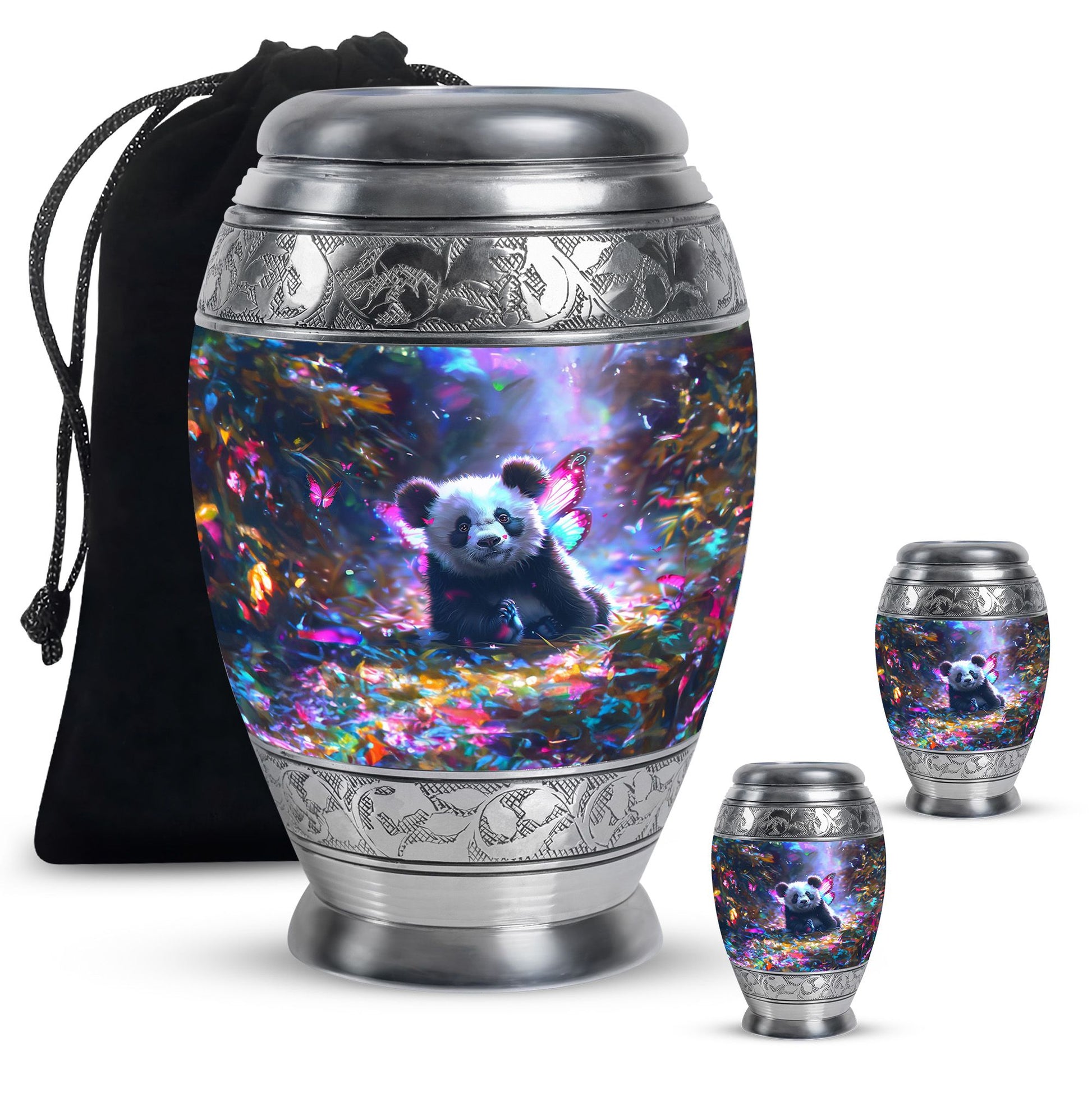 Panda Theme Large Urn With 2 Keepsake Urn