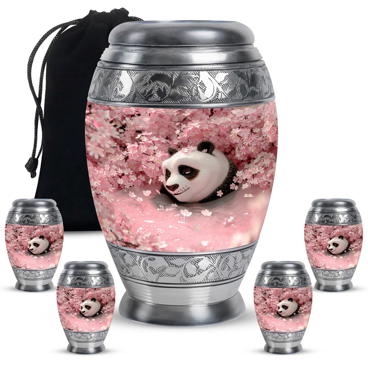Panda Theme Large Urn With 4 Keepsake Urn