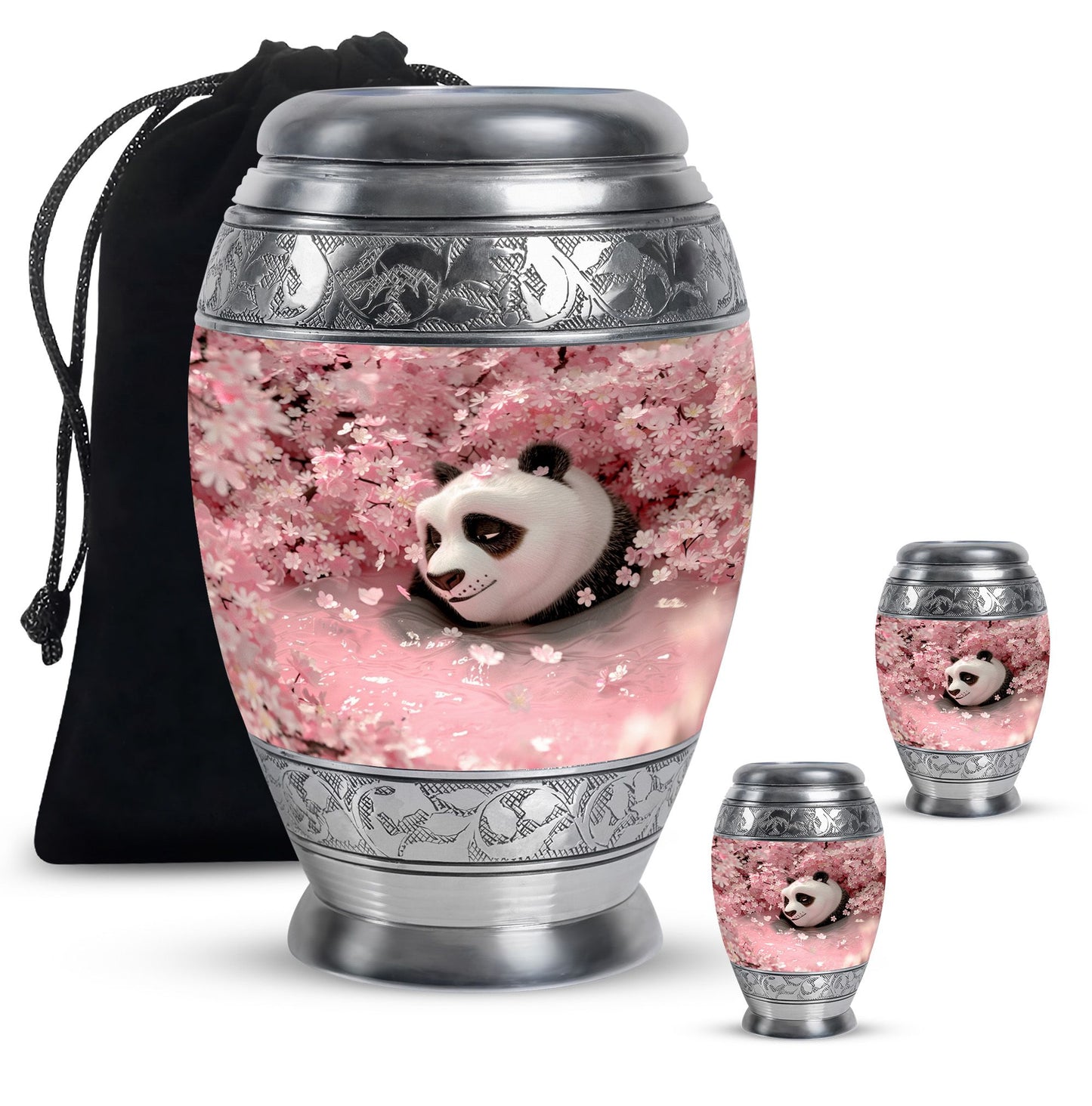 Panda Theme Large Urn With 2 Keepsake Urn