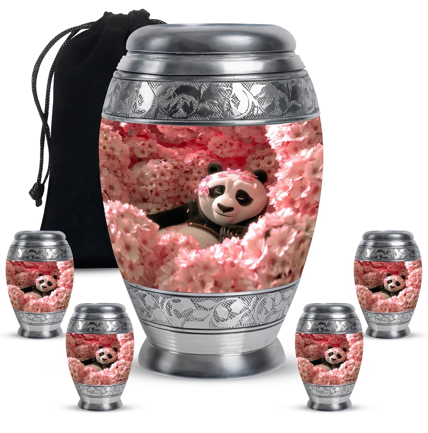 Panda Theme Large Urn With 4 Keepsake Urn