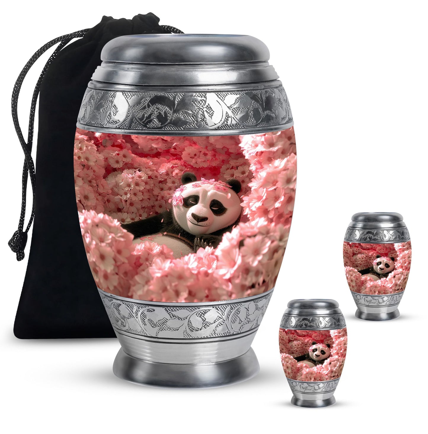 Panda Theme Large Urn With 2 Keepsake Urn