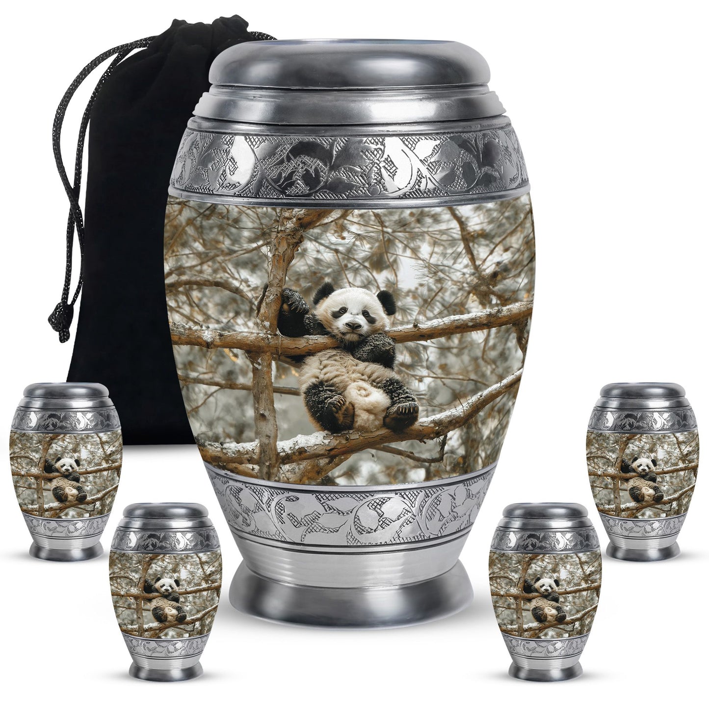 Panda Theme Large Urn With 4 Keepsake Urn