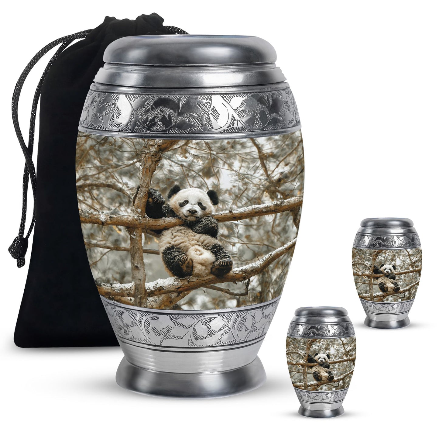 Panda Theme Large Urn With 2 Keepsake Urn