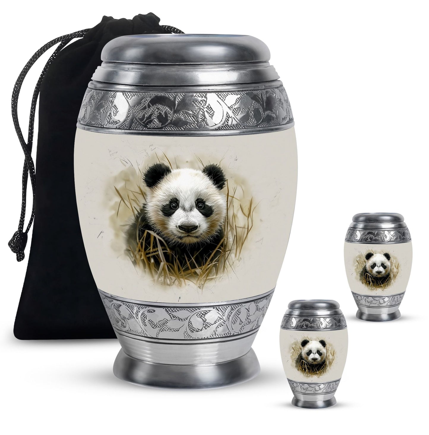 Panda Theme Large Urn With 2 Keepsake Urn