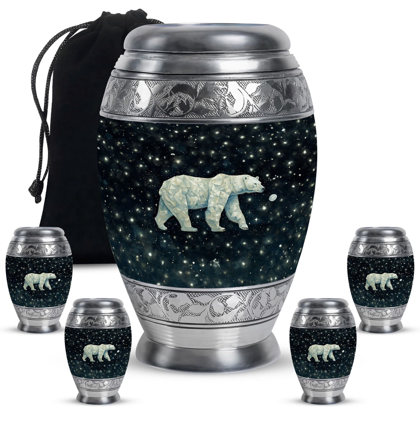 Polar Bear Theme Large Urn With 4 Keepsake Urn