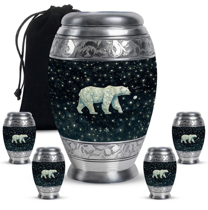 Polar Bear Theme Large Urn With 4 Keepsake Urn