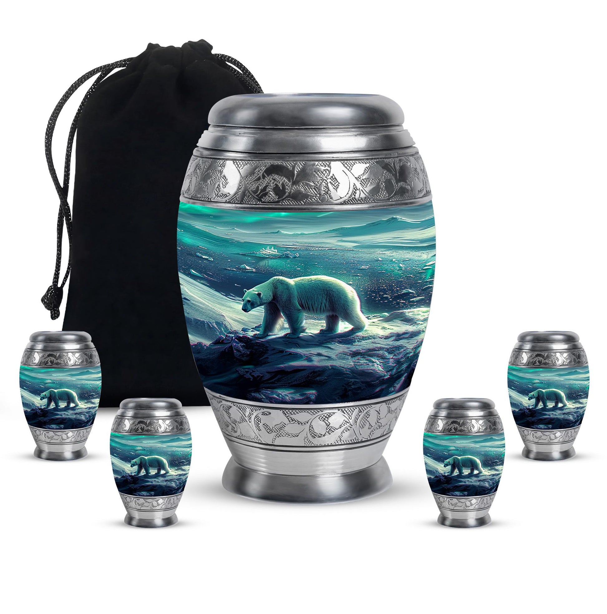 Polar Bear Theme Large Urn With 4 Keepsake Urn