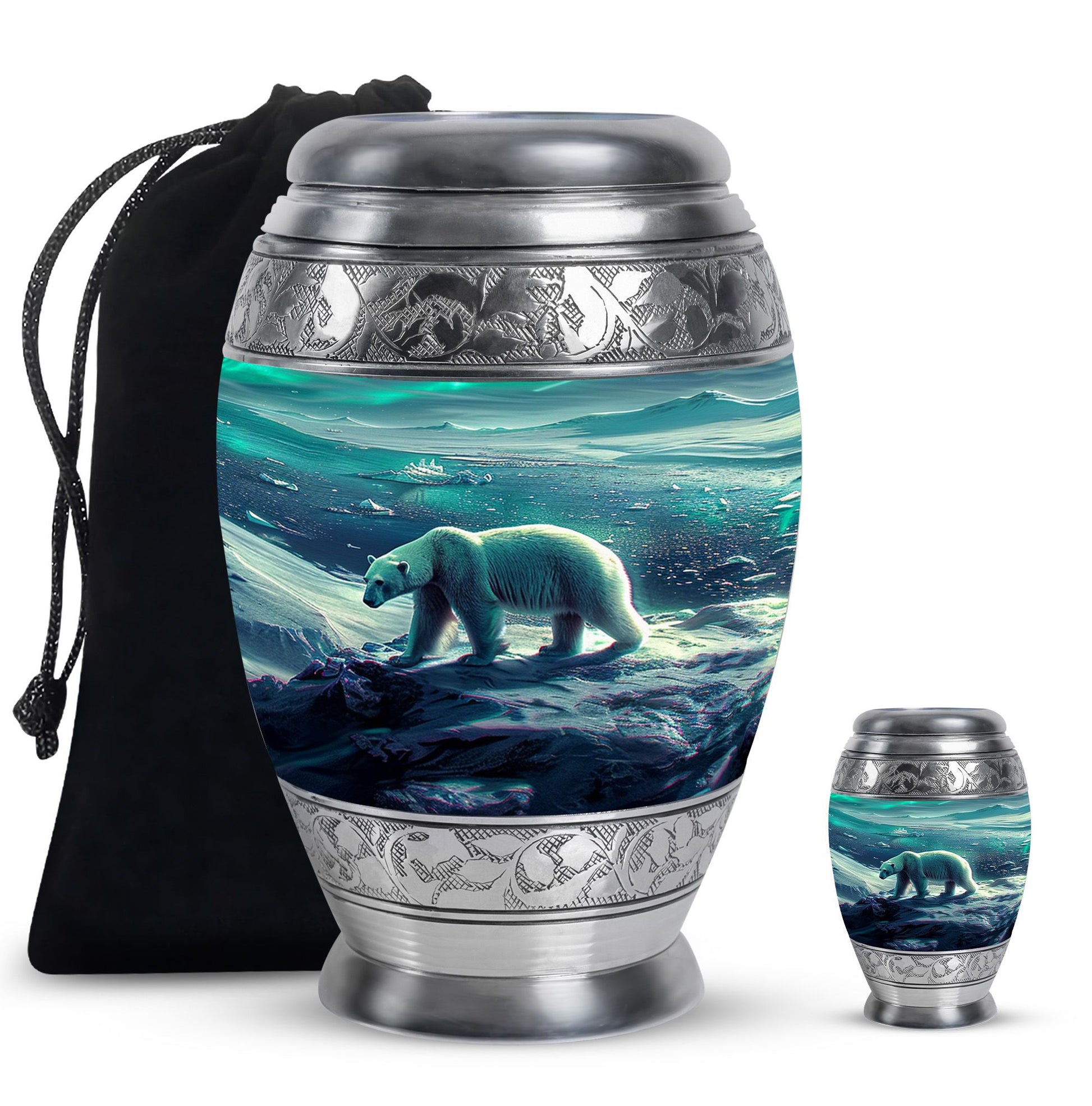 Polar Bear Theme Large Urn With 1 Keepsake Urn