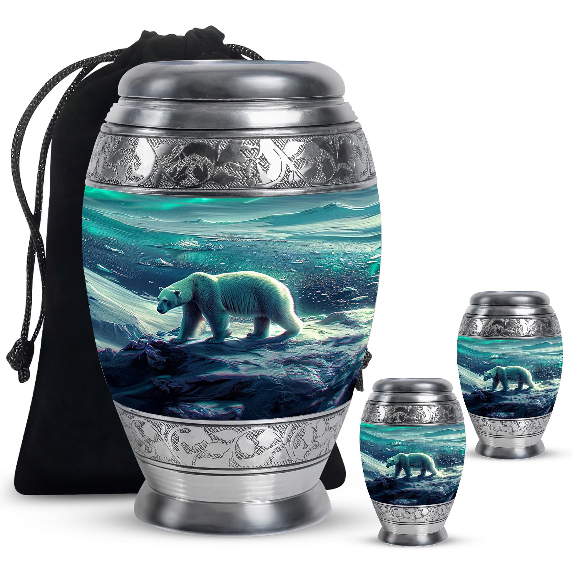 Polar Bear Theme Large Urn With 2 Keepsake Urn