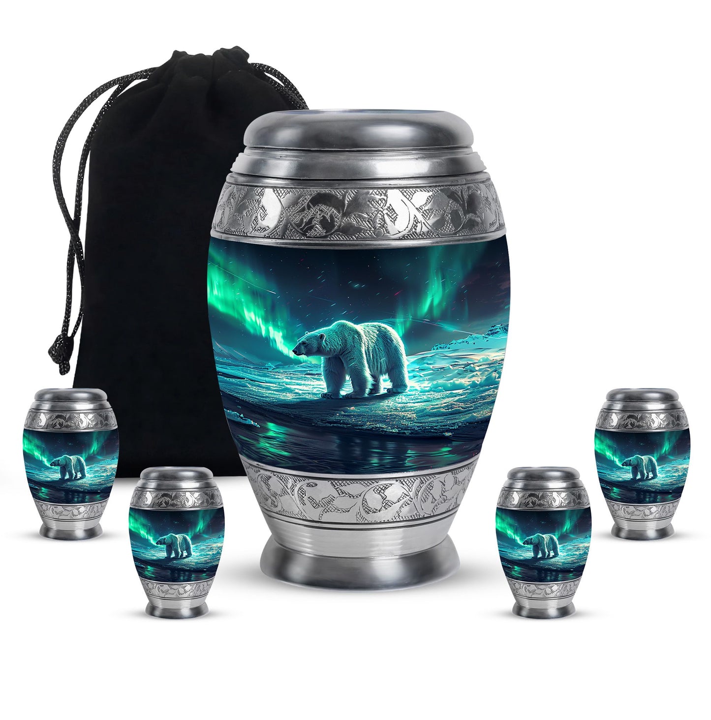 Polar Bear Theme Large Urn With 4 Keepsake Urn