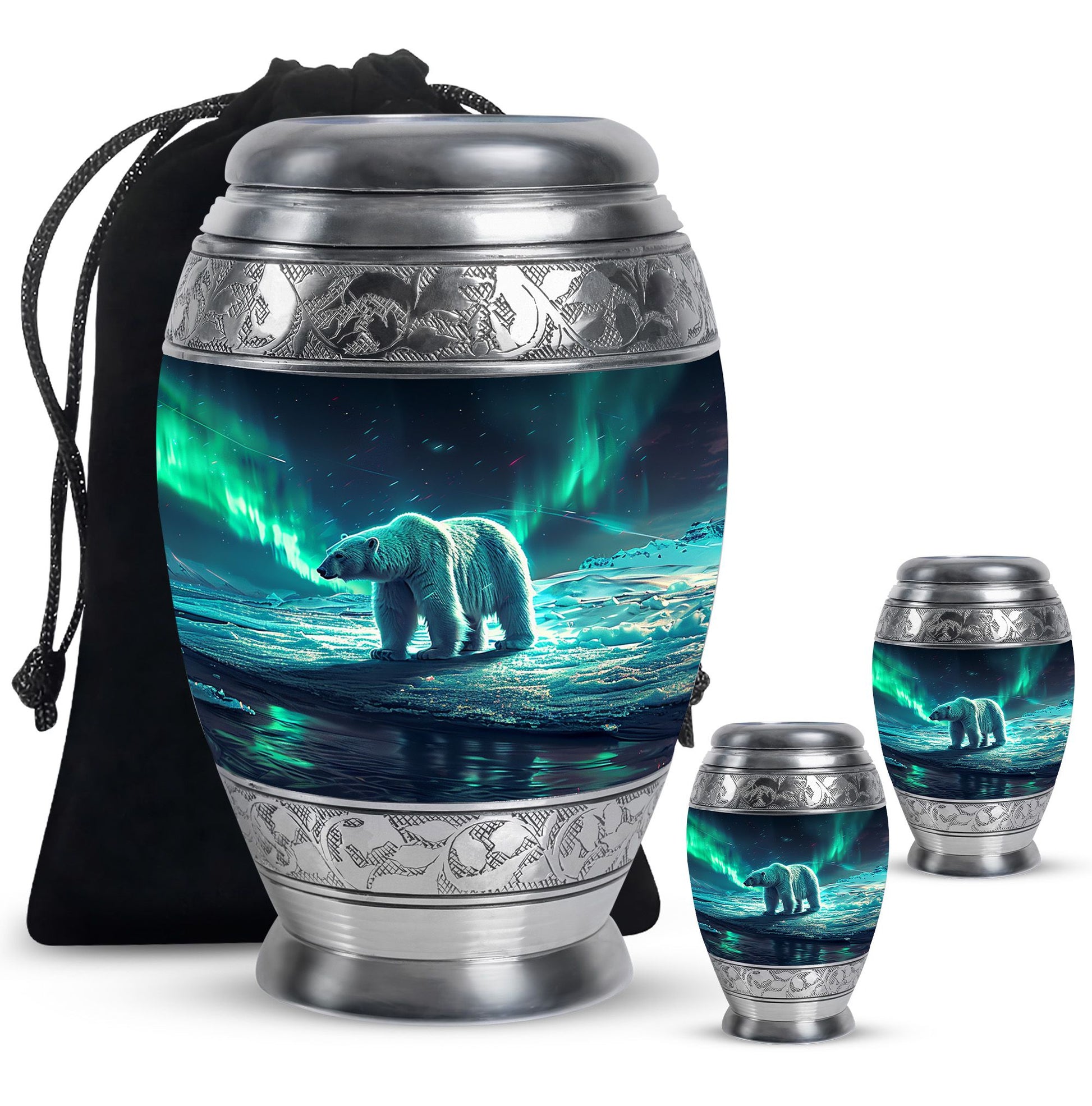 Polar Bear Theme Large Urn With 2 Keepsake Urn